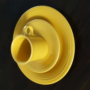 Yellow fiesta mug and plates